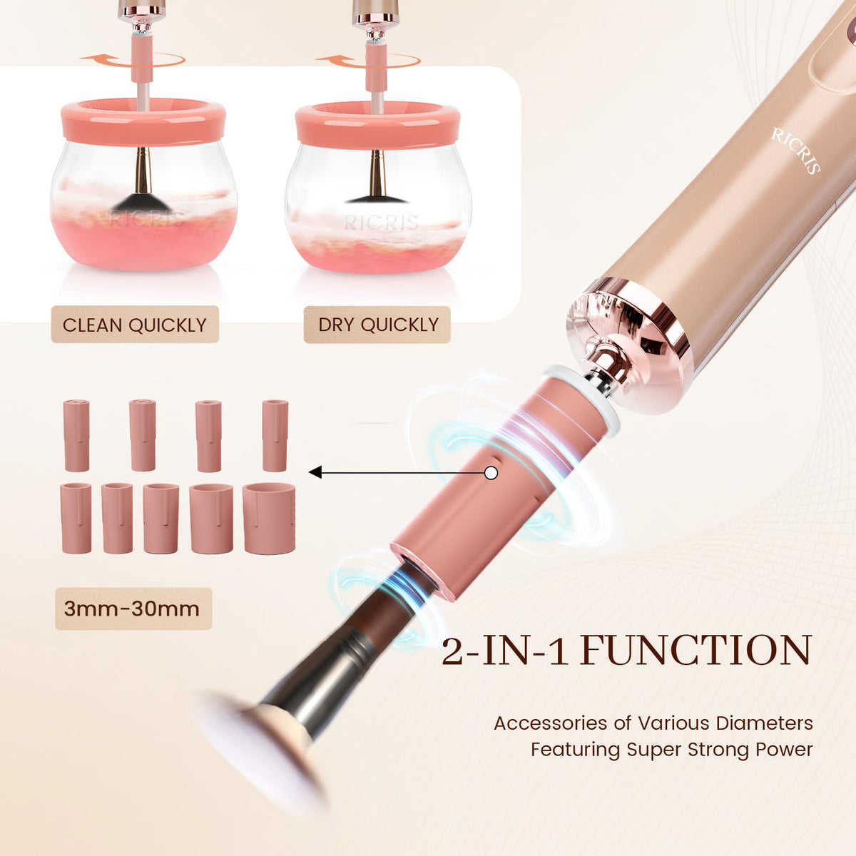 RICRIS brush spinner enables quick drying for ready-to-use brushes.