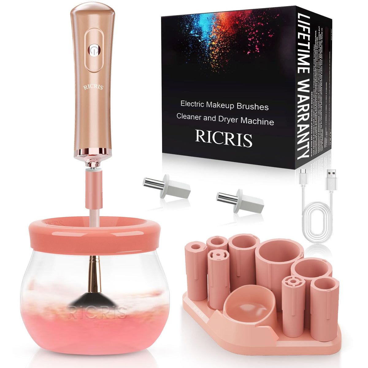 RICRIS electric makeup brush cleaner spinner delivering fast, deep cleaning.