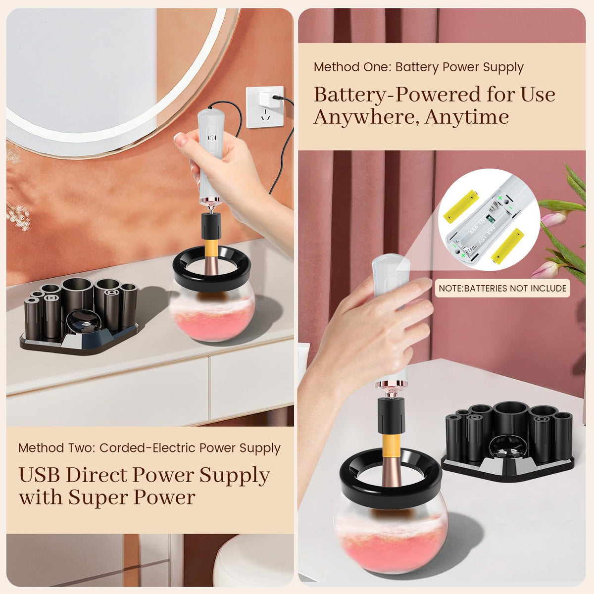 RICRIS splash-proof cup keeps the vanity dry during cleaning sessions.