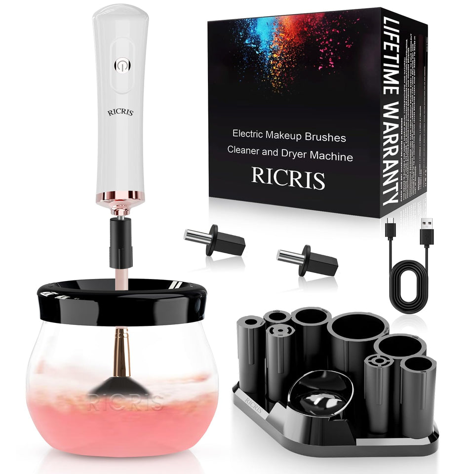 RICRIS Premium makeup brush cleaner in use for fast cleaning and drying.