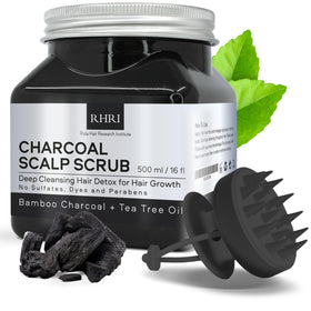Rida Charcoal Scalp Scrub bottle demonstrates detox cleansing for the scalp