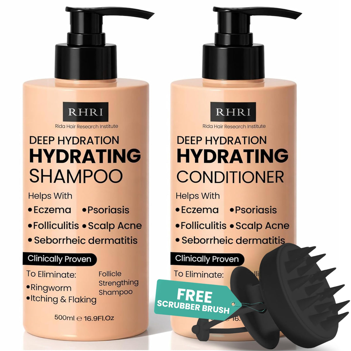 Rida Hair Research Institute 34oz hydrating shampoo bottle delivers intense moisture for dry hair