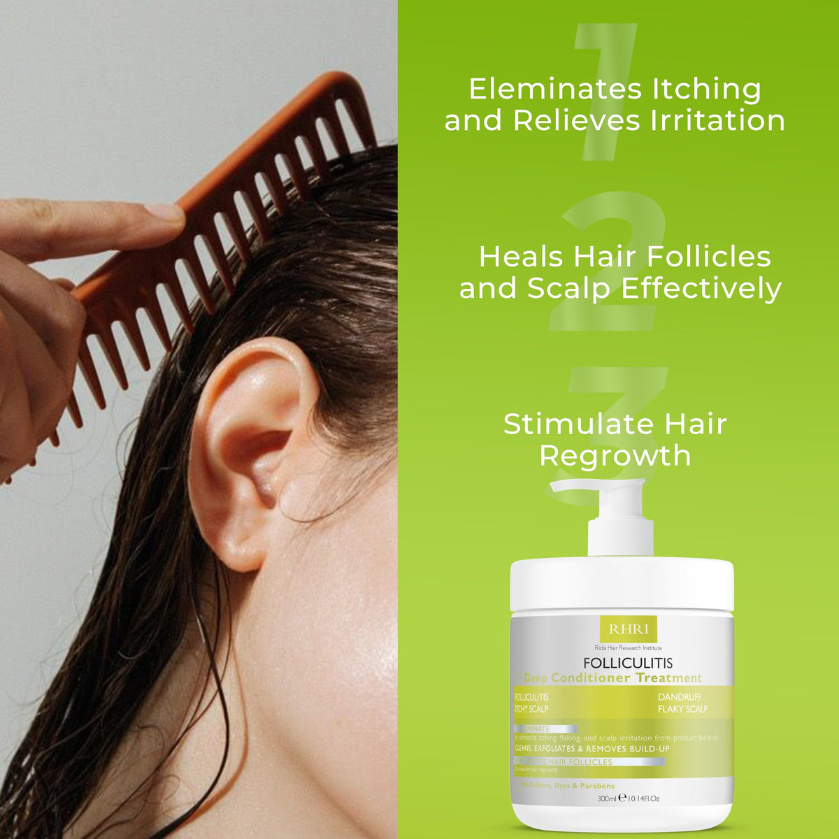 Rida Hair Research Institute sulfate-free formula promoting gentle scalp care.