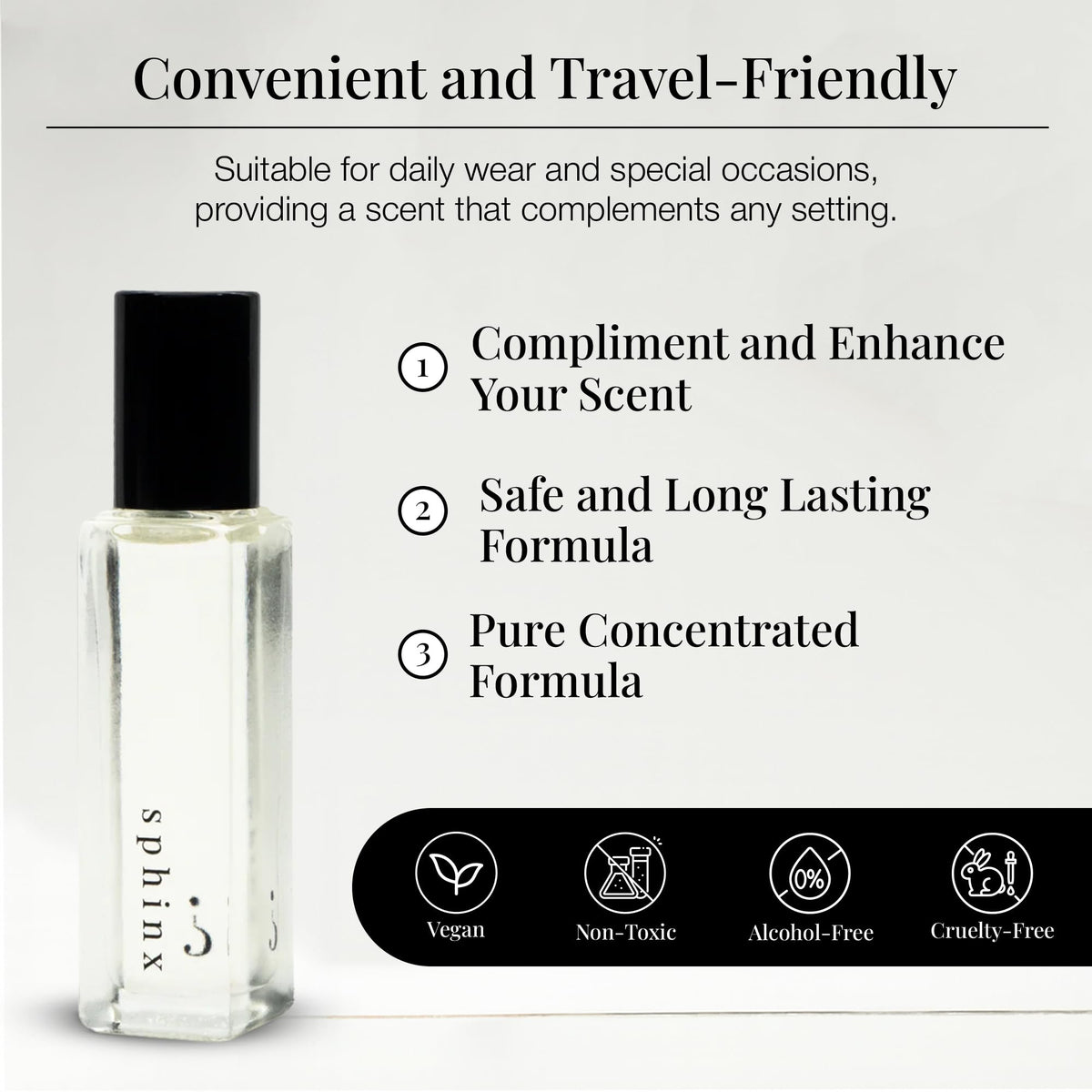 Riddle Sphinx roll-on application at pulse point for long-lasting scent