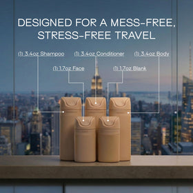 RIES pre-labeled travel bottles for quick packing and identification