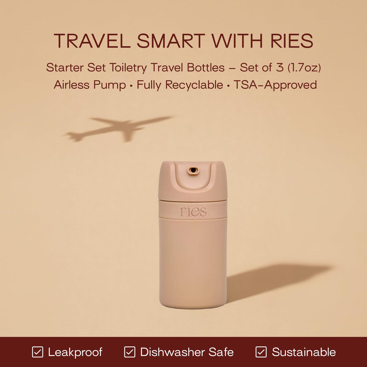 RIES conditioner bottle 1.7oz fits small toiletry kit neatly