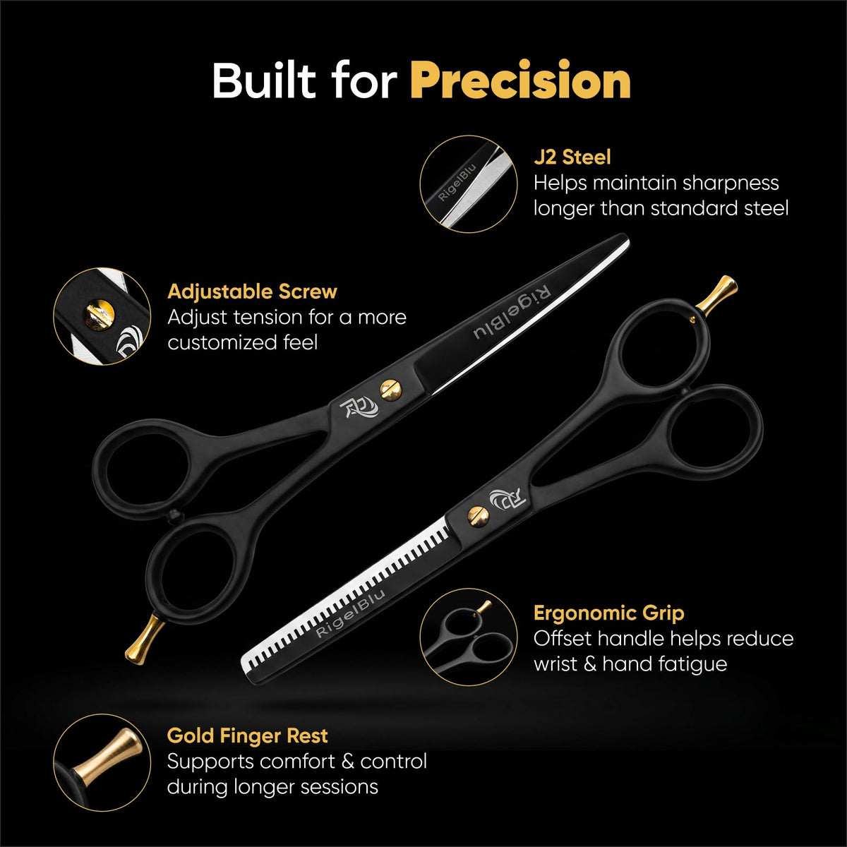 RIGELBLU offset ergonomic grip reduces hand fatigue during extended cuts.