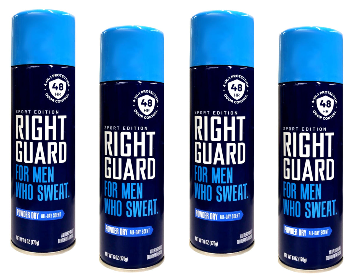 Right Guard Aerosol Sport Powder Dry application demonstrates easy underarm protection