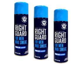 Right Guard Aerosol Sport Powder Dry front view shows quick sweat protection for active days.