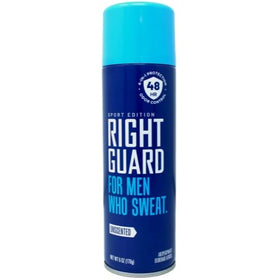 Right Guard aerosol spray action showing easy, even distribution.