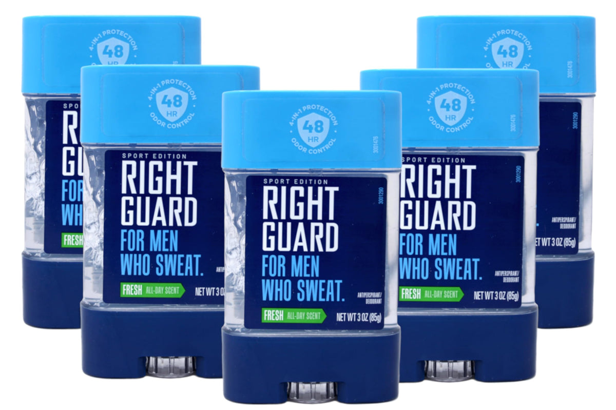 Right Guard Fresh clear gel bottle, fast-drying formula for all-day odor defense.