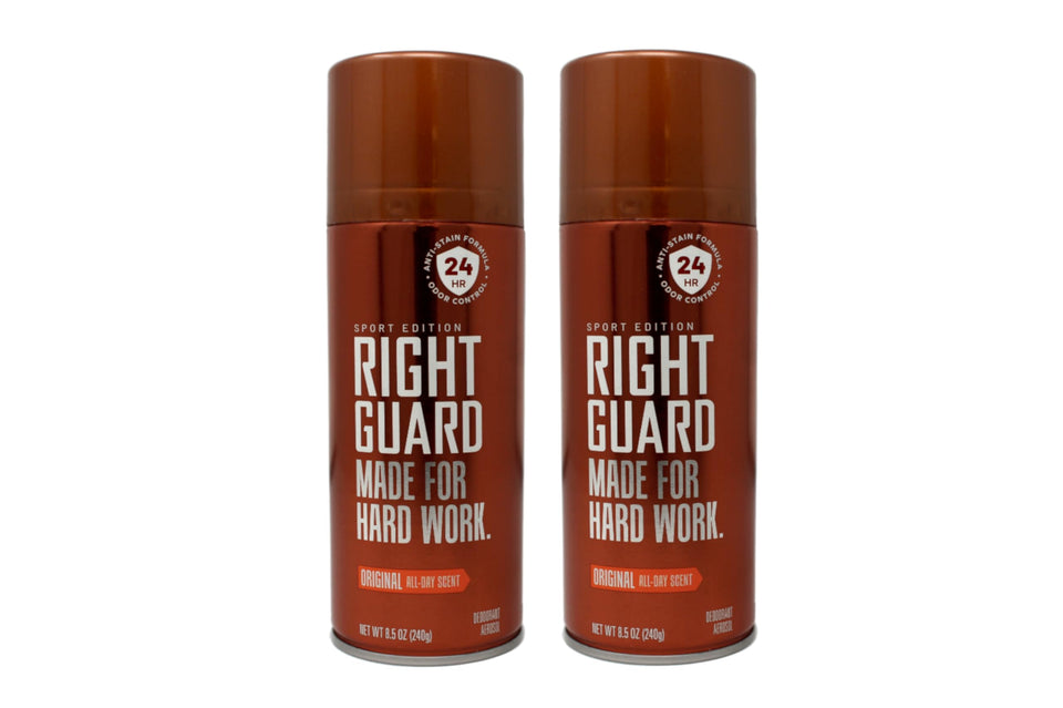 Right Guard Sport Deodorant Original aerosol can front view for daily freshness.