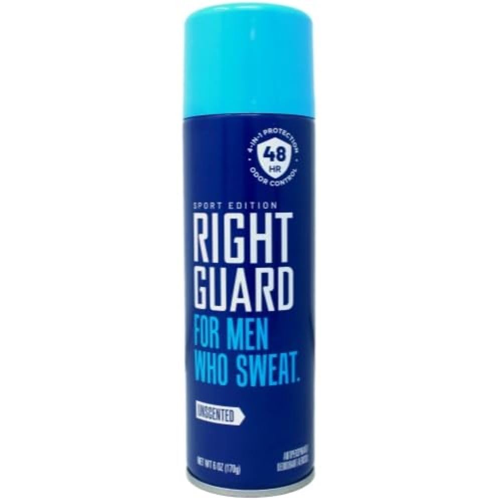 Right Guard Sport Unscented aerosol can front view for all-day odor protection