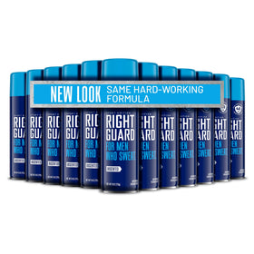 Right Guard Sport Unscented spray bottle close-up showing 4-in-1 protection for active days.