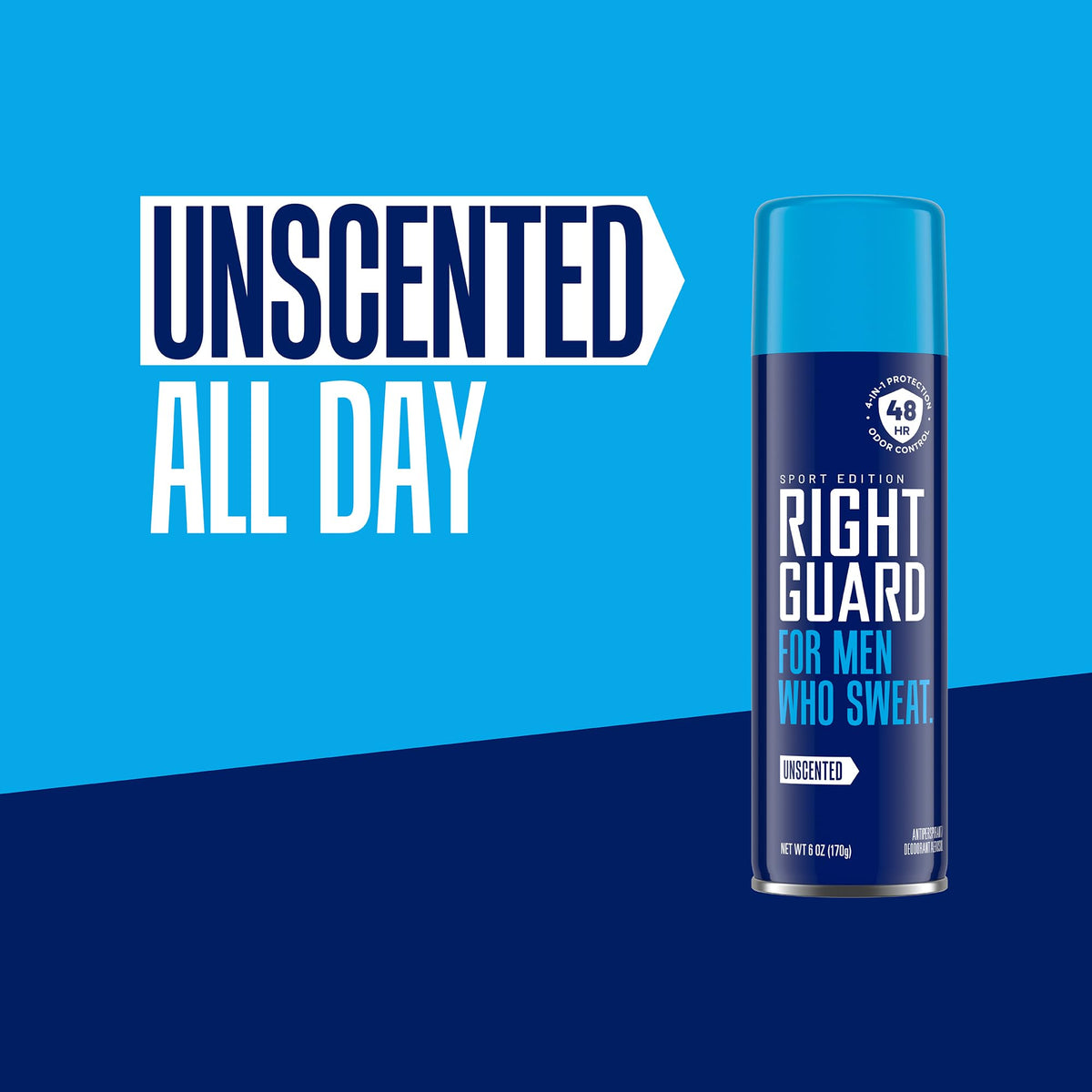 Right Guard Sport Unscented spray dries fast on skin.