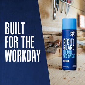 Right Guard Sport Unscented spray in athletic setting keeps fresh.