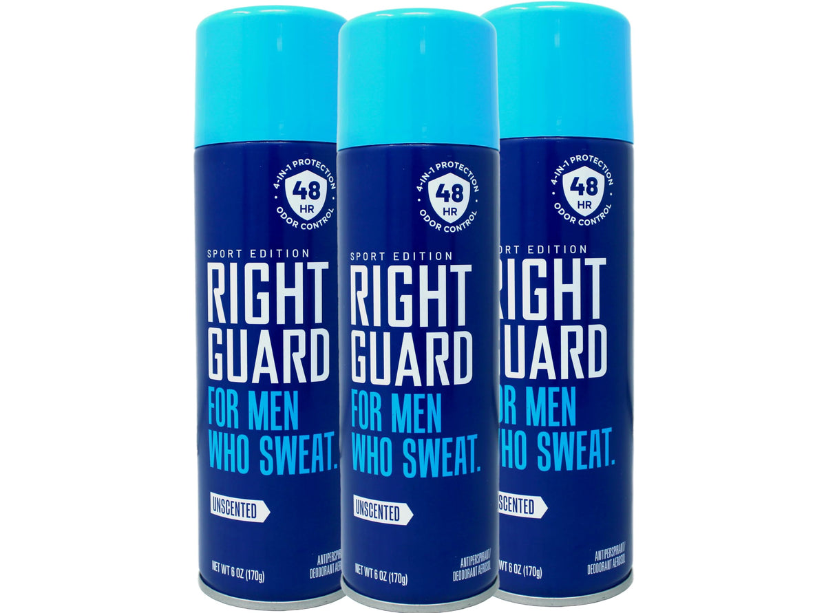 Right Guard unscented antiperspirant aerosol can for everyday protection.