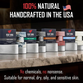 Right Wing Naturals Frontiersman bar soap close-up texture shows natural ingredients.