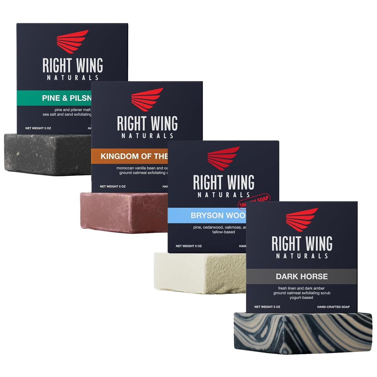 Right Wing Naturals Frontiersman gift set with four bars, rugged packaging for gifting.