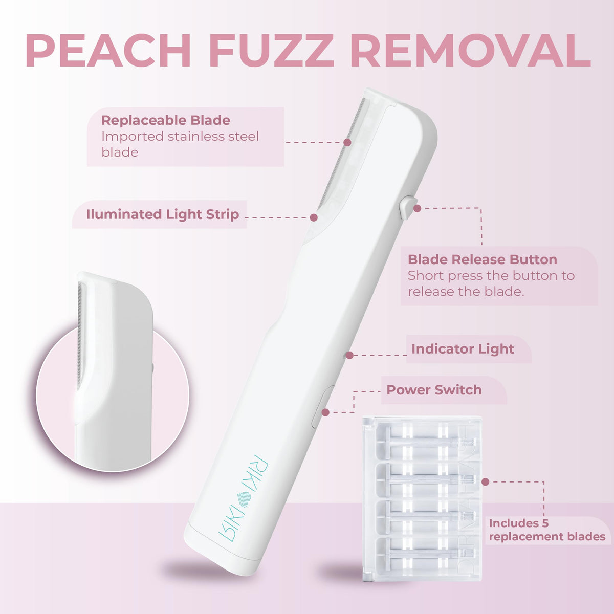RIKI LOVES RIKI dermaplaning tool handle showing ergonomic grip for controlled at-home use