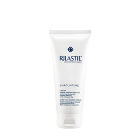 Rilastil Stretch Mark Cream bottle shown for daily body care.