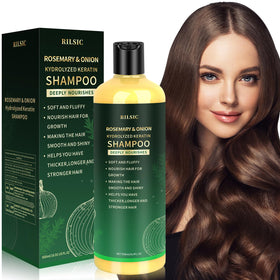 RILSIC Rosemary & Onion Shampoo bottle highlights scalp balance and volume.