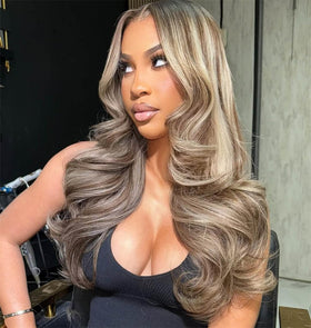Rina 13x6 ombre milk tea ash blonde with brown highlights adds dimension