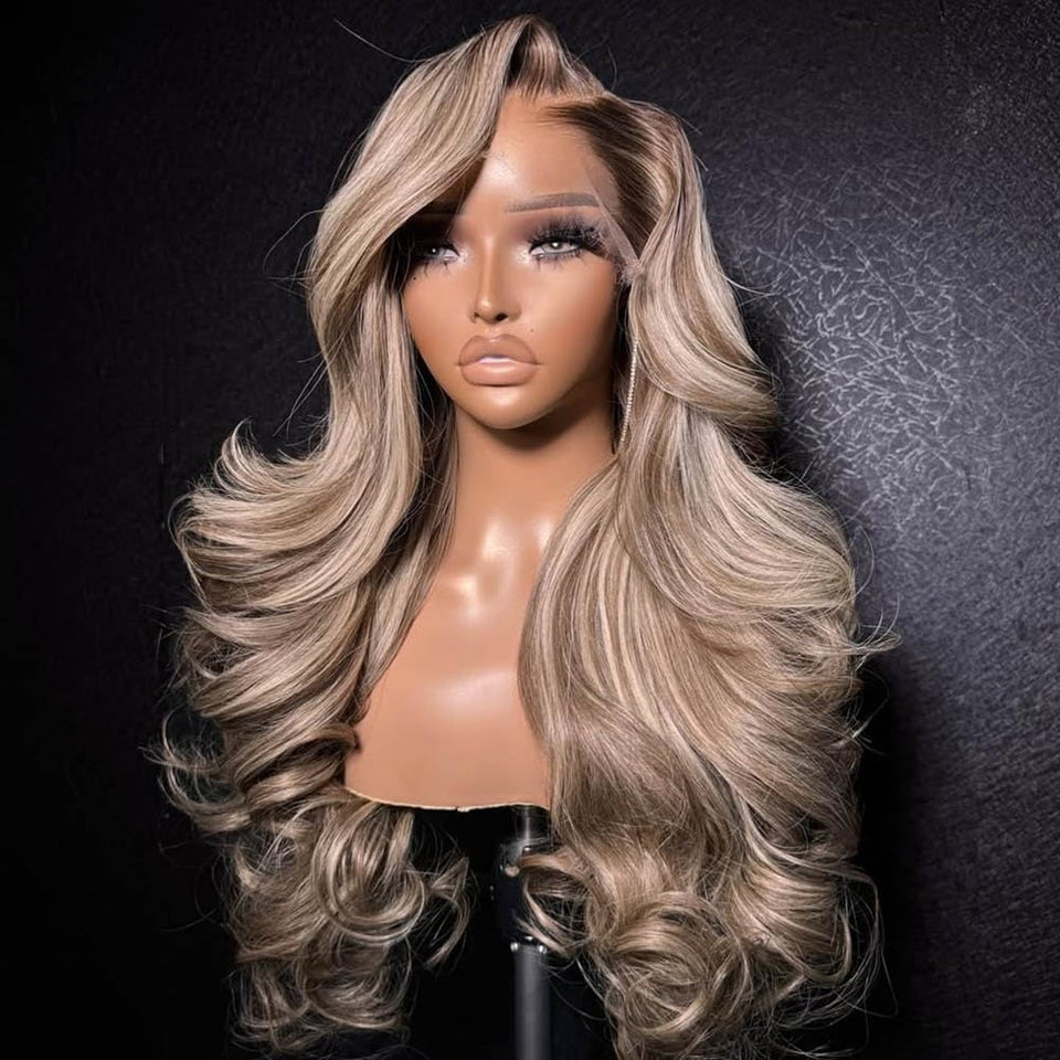 Rina 13x6 ombre milk tea ash blonde lace-front wig with 28 inches length