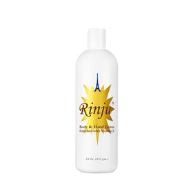 Rinju lotion being poured from bottle, showcasing non-greasy texture
