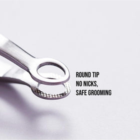 Rinocos eyebrow tweezers with round-tip precision for shaping brows cleanly.
