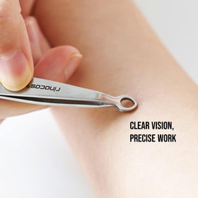Rinocos silver-finish tweezers add style and safety to daily grooming.