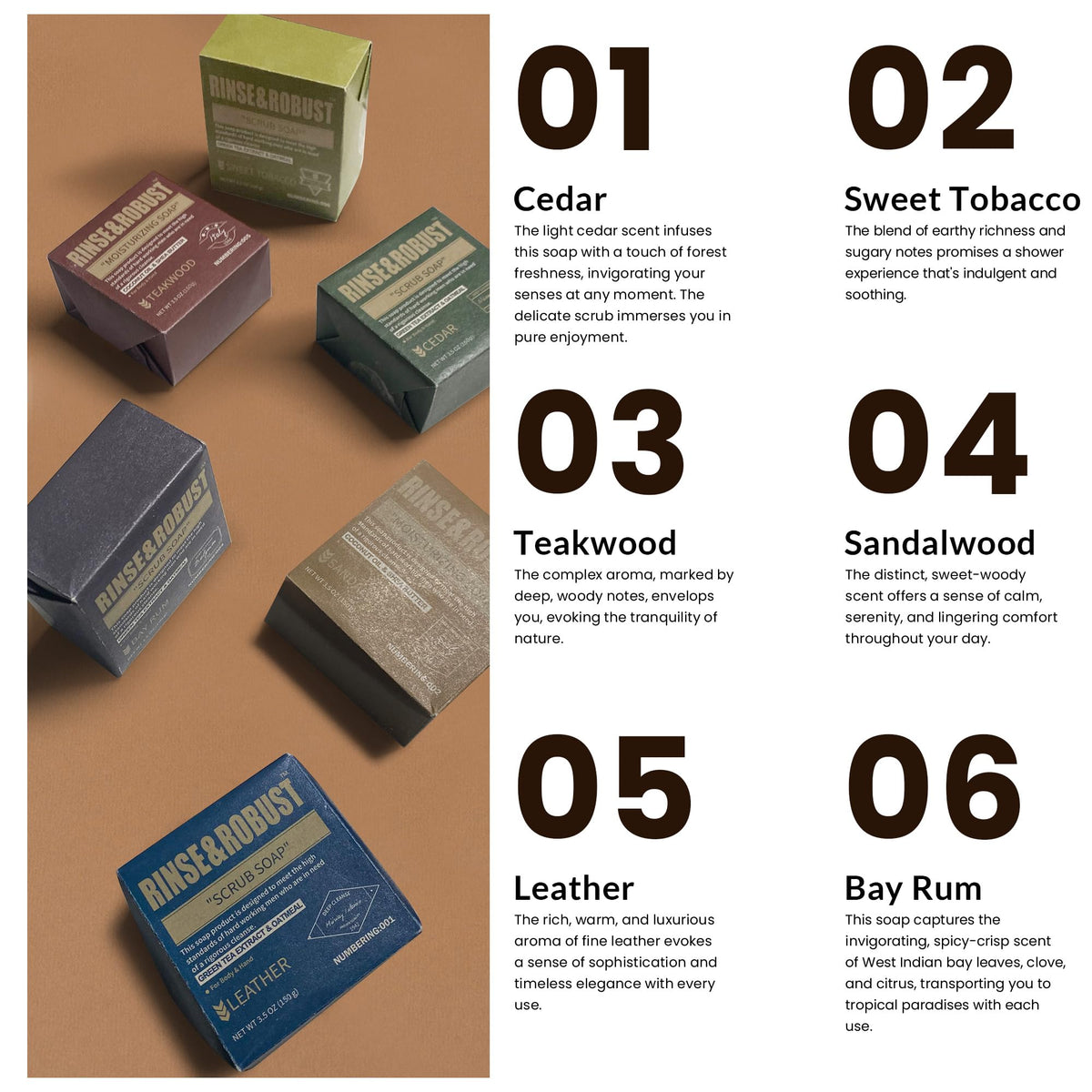 Rinse & Robust sandalwood scent bar soap with masculine aroma