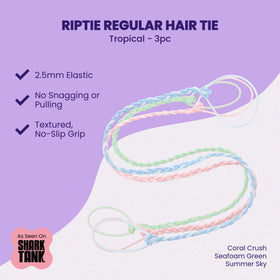 Rip Tie extra hold soft tangle-free hair tie keeps ponytails secure during activity.