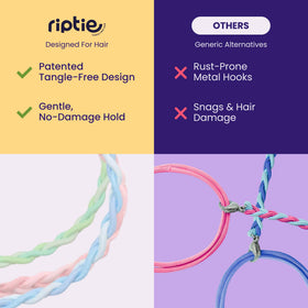 Rip Tie extra long soft tangle-free hair tie secures braids for all-day wear.