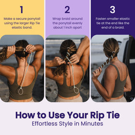 Rip Tie mini watercolor rippled color adds style while gripping hair during workouts.