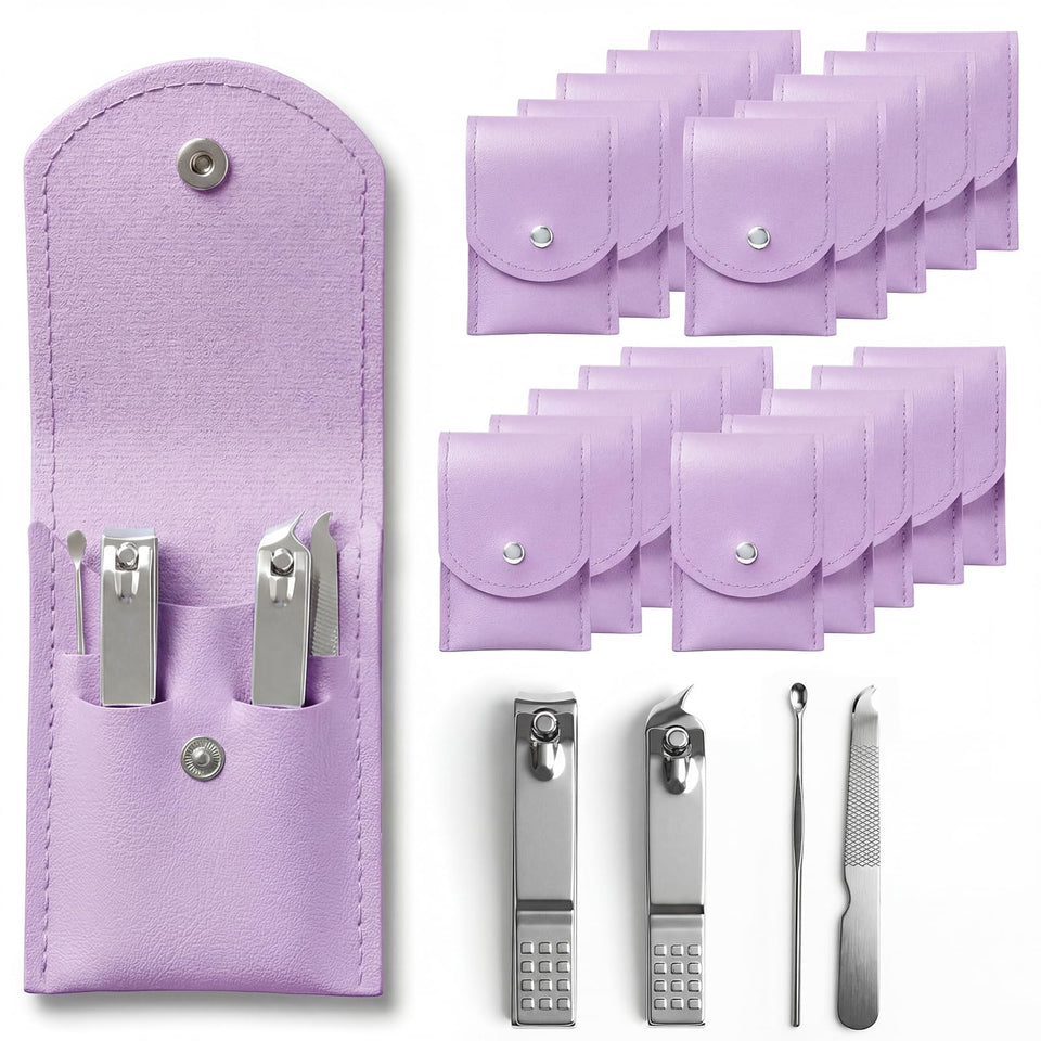 RISESAILS 20-piece nail care kit in purple case for easy portable grooming.