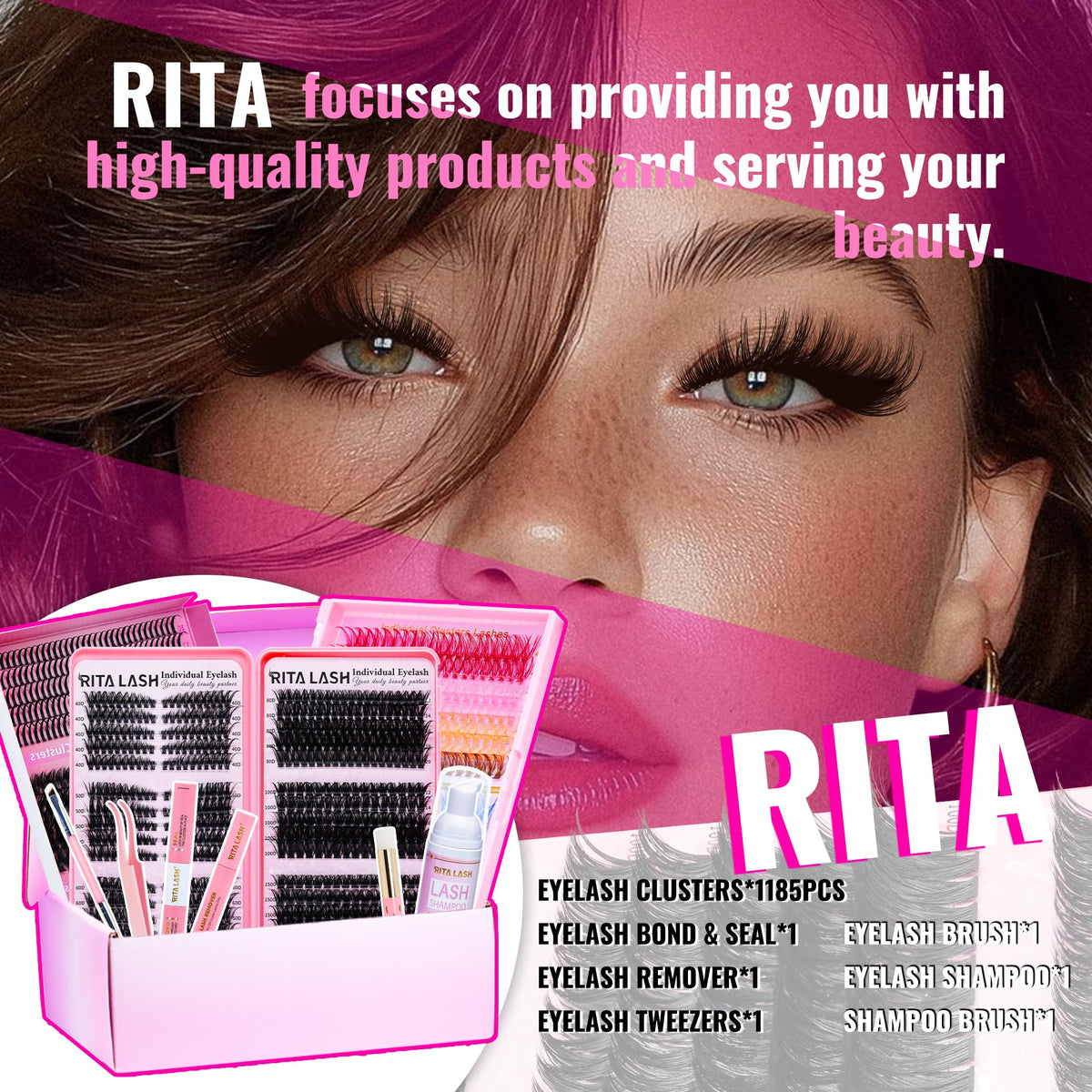 RITALASH 3D cluster lashes provide natural-looking volume and definition.