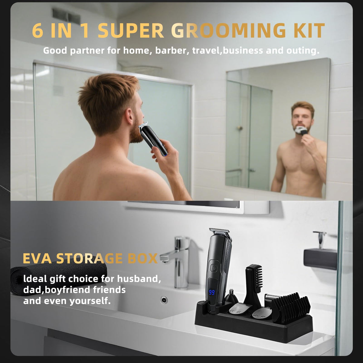 Ritarga beard trimmer IPX7 waterproof design for wet or dry use