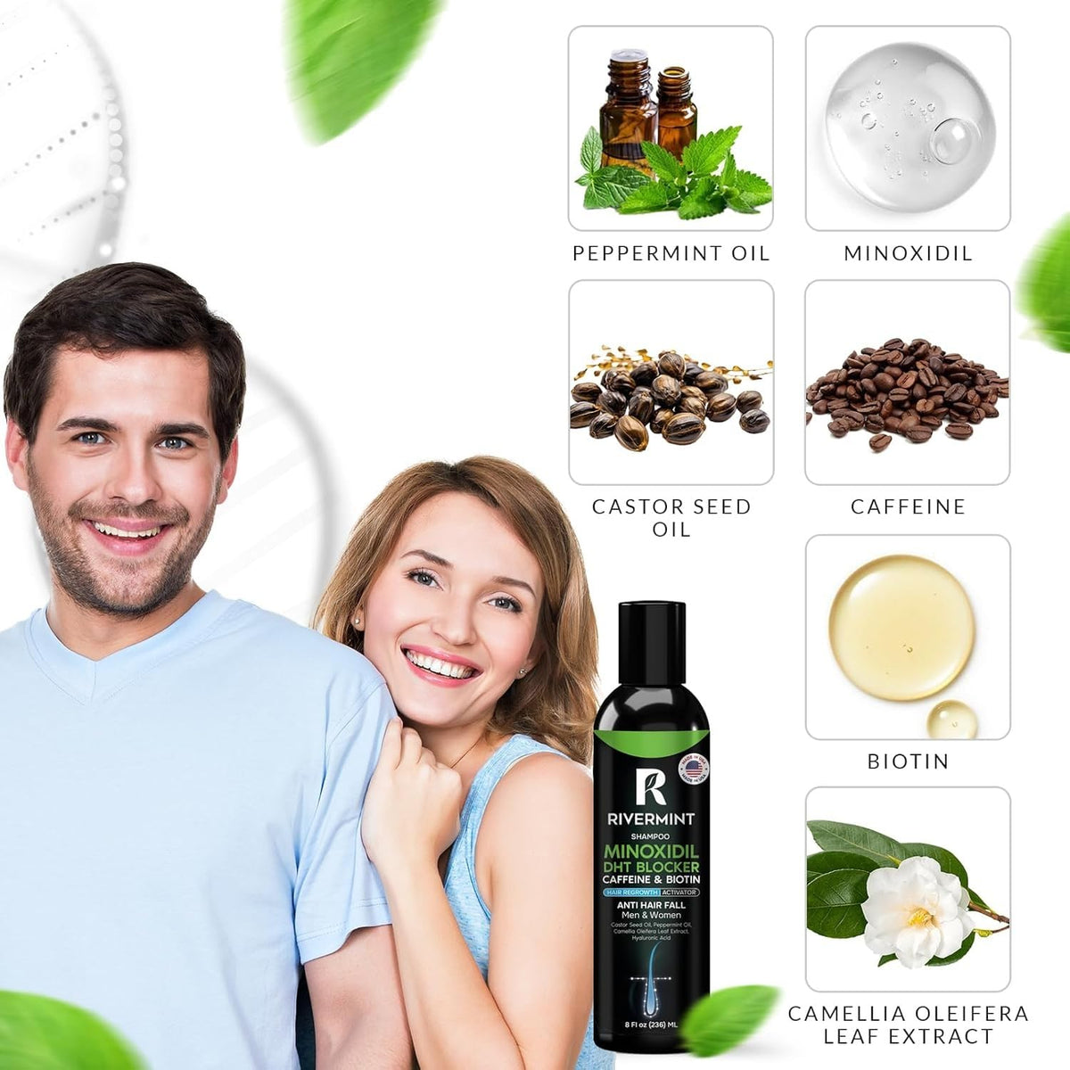 Rivermint Biotin capsules closeup — supports hair health within the formula
