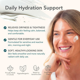 Riversol cream applied to cheeks for gentle hydration.
