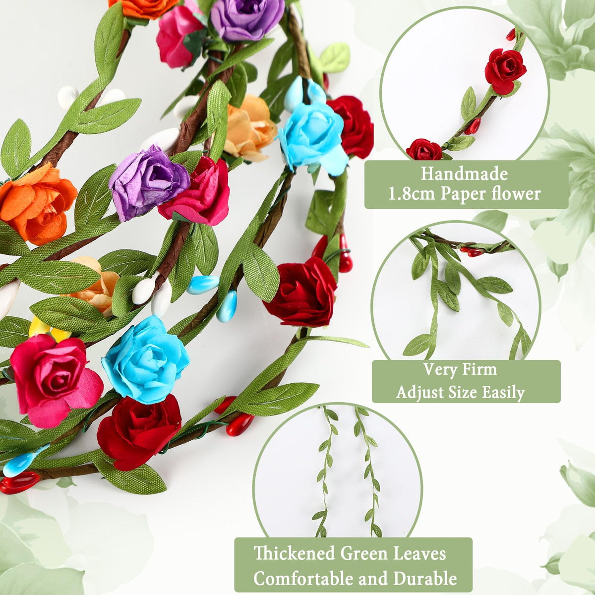 Rivvlive wreath headbands closeup showing delicate petals and secure fit.