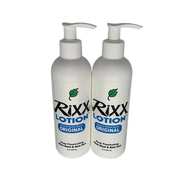 Rixx Lotion Original bottle with pour spout offers quick absorption and deep hydration.