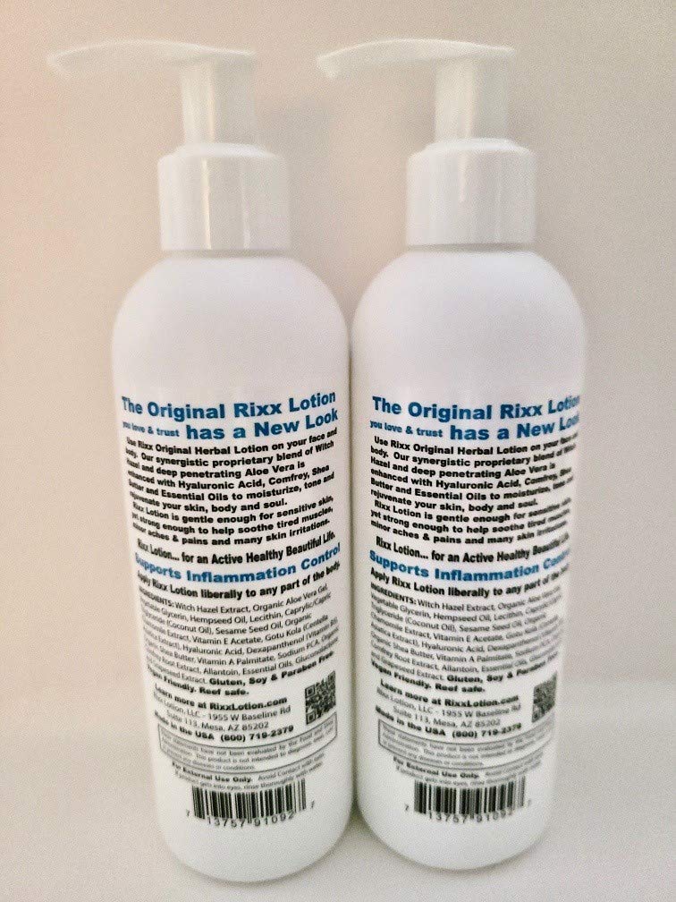 Rixx Lotion Original packaging and label highlight natural ingredients and USA-made quality.