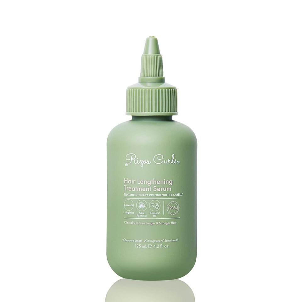 Rizos Curls lengthening serum bottle with scalp-friendly formula