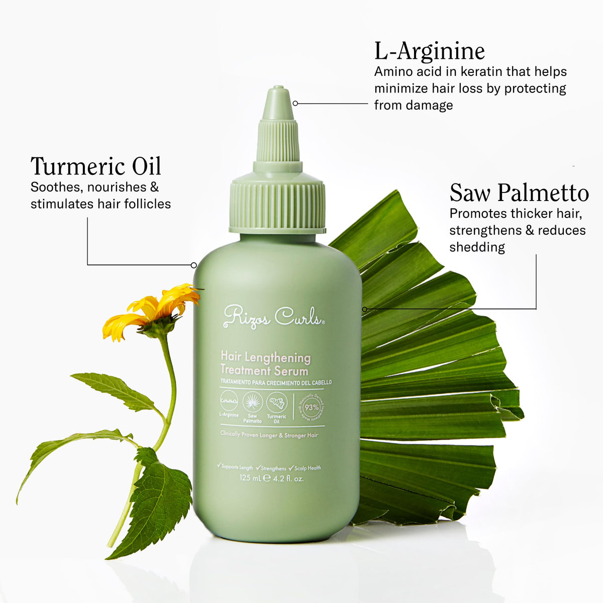 Rizos Curls lengthening serum applied to scalp for length support