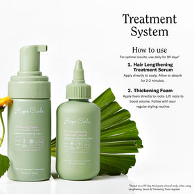 Rizos Curls lengthening serum paired with Thickening Foam in routine