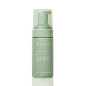 Rizos Curls Thickening Foam bottle front shows lightweight root-boosting formula