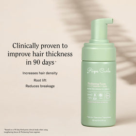 Rizos Curls Thickening Foam on hair section demonstrates root lift