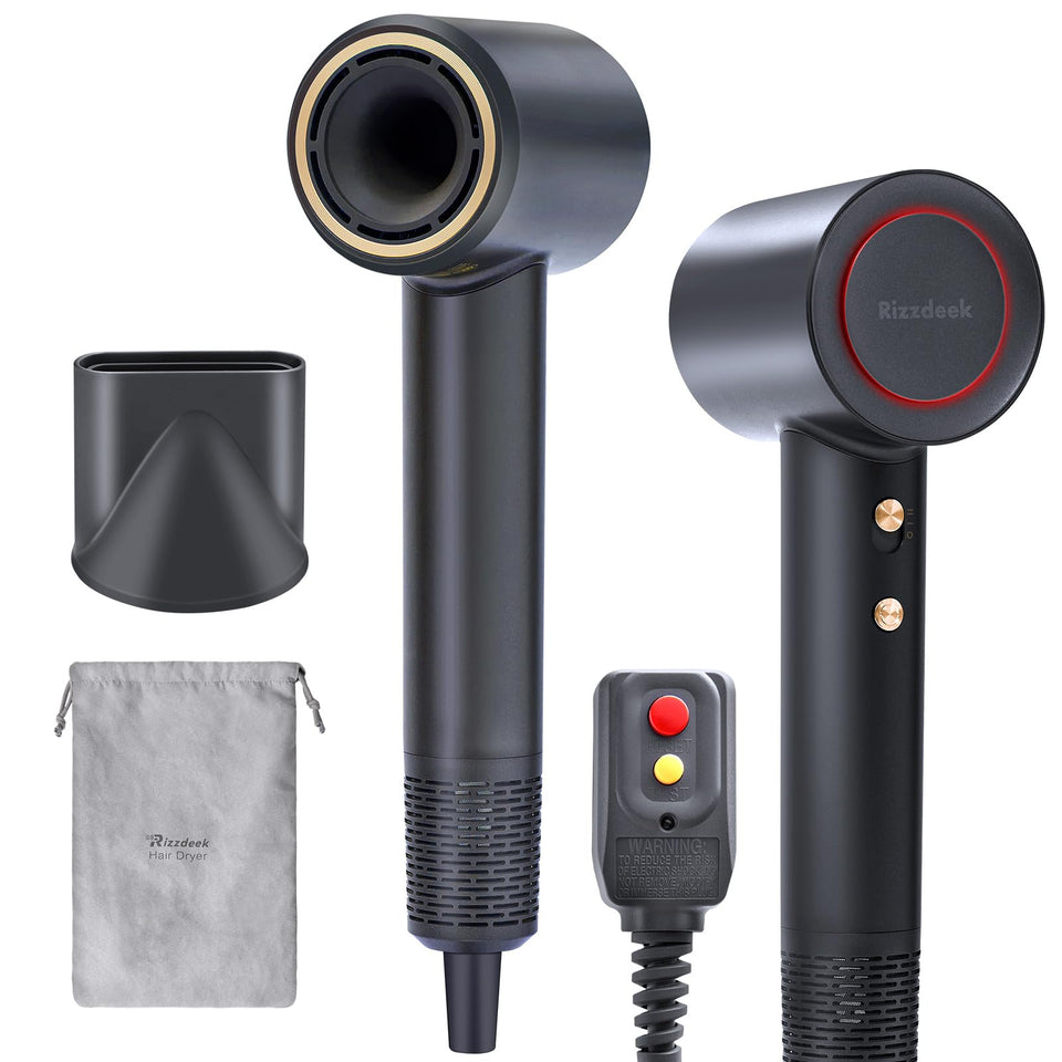 Rizzdeek hair dryer ion close-up highlighting 500 million ions for smooth shine.