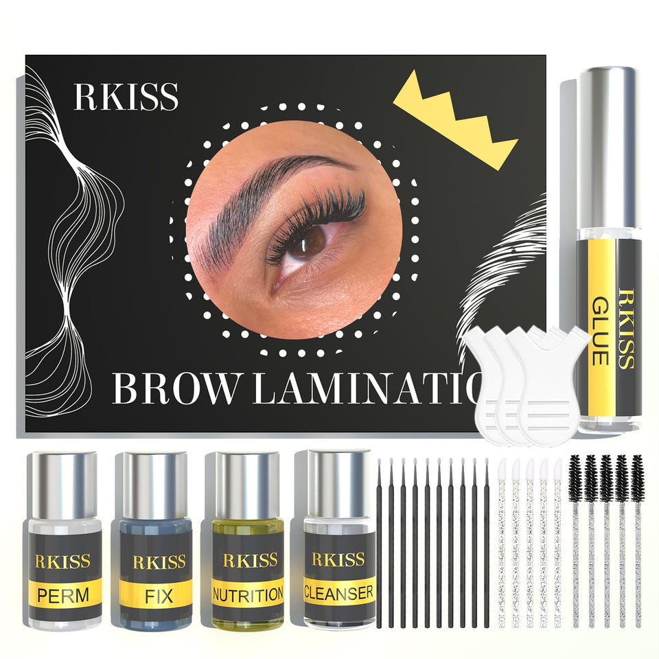 RKISSBEAUTY eyebrow lamination kit packaging for at-home use.